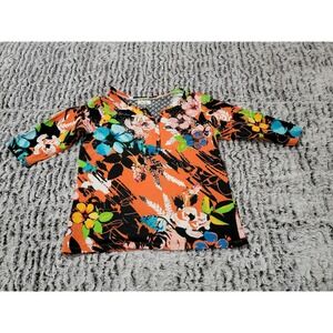 Onque Petite Women's Orange Floral Print 3/4 Sleeve Tunic Top PM